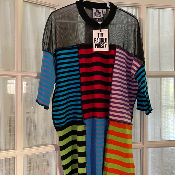 ragged priest mesh dress Mesh top patchwork tshirt dress